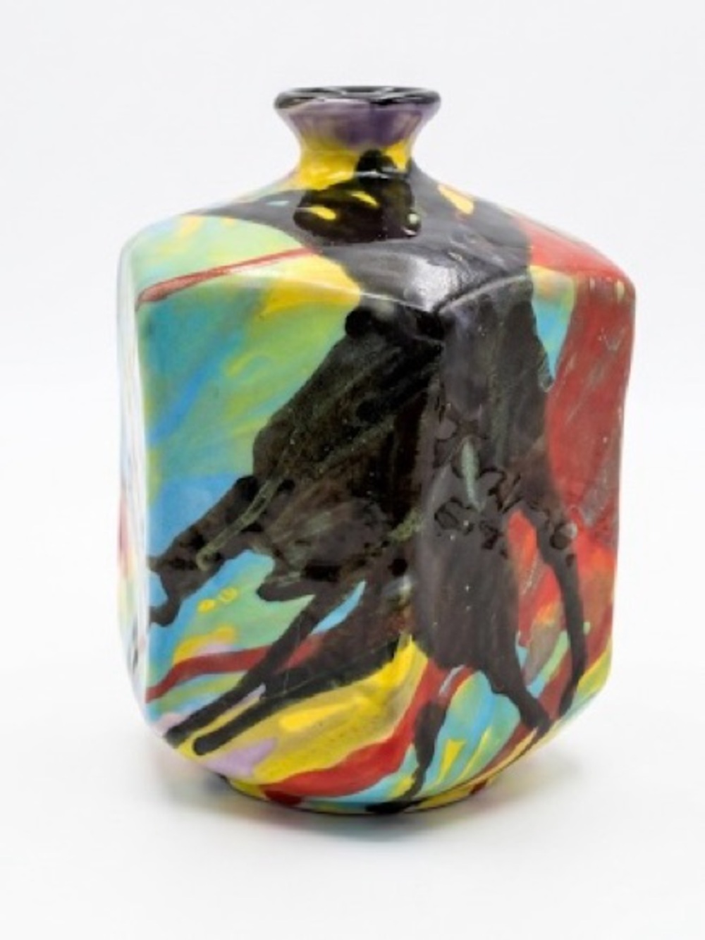 Multicolor Abstract Glazed Ceramic Vase